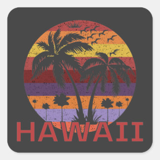 Hawaii US Vintage Palm Trees Travel Square Sticker