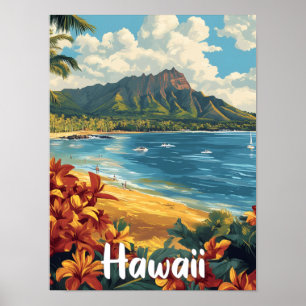 Hawaii USA Art Vintage Illustration Travel Poster