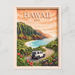 Hawaii USA Road Trip Vintage 3D Textured Landscape Postcard