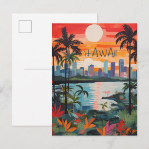 Hawaii USA Travel City Painting Aesthetic Postcard