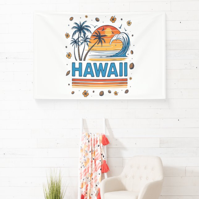 Hawaii Vacation Sunset 70S Beach Banner (Insitu)