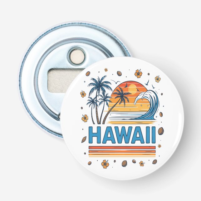 Hawaii Vacation Sunset 70S Beach Bottle Opener (Front)