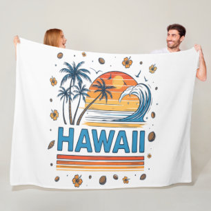 Hawaii Vacation Sunset 70S Beach Fleece Blanket