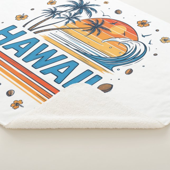 Hawaii Vacation Sunset 70S Beach Sherpa Blanket (3/4)