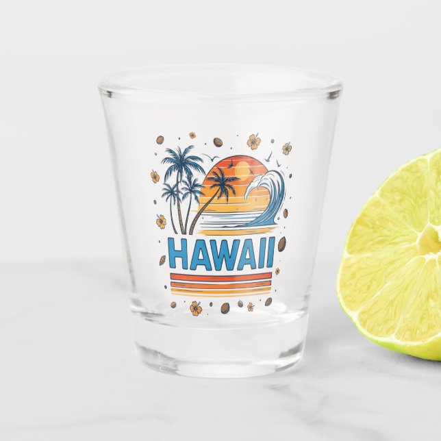 Hawaii Vacation Sunset 70S Beach Shot Glass (Front)
