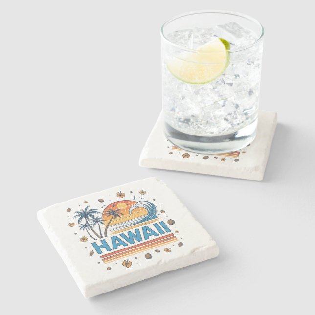 Hawaii Vacation Sunset 70S Beach Stone Coaster (Side)