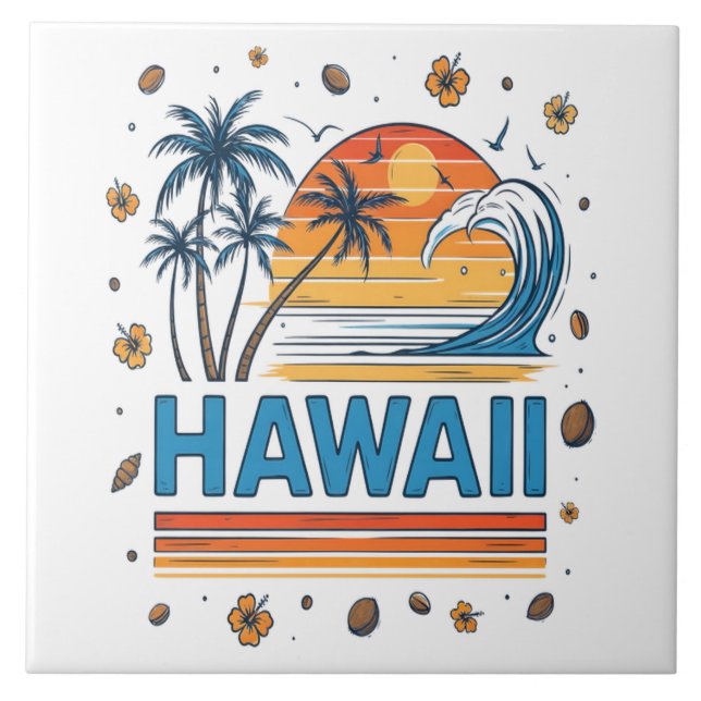 Hawaii Vacation Sunset 70S Beach Tile (Front)
