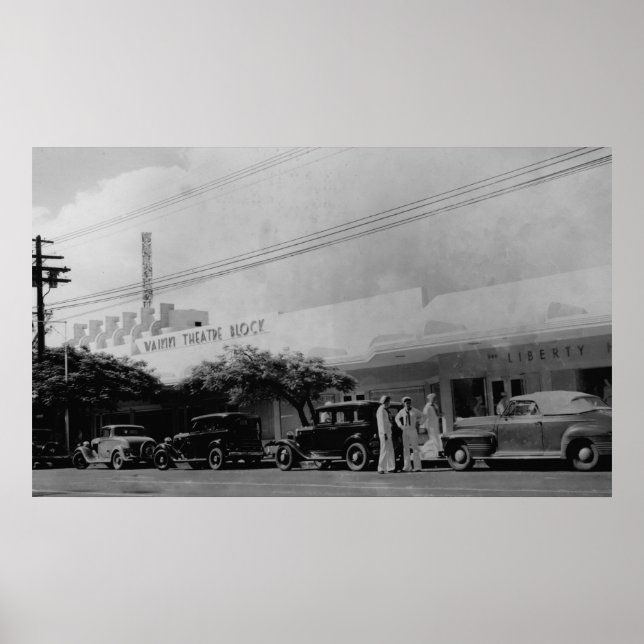 Hawaii - View of the Waikiki Theatre Block Poster (Front)