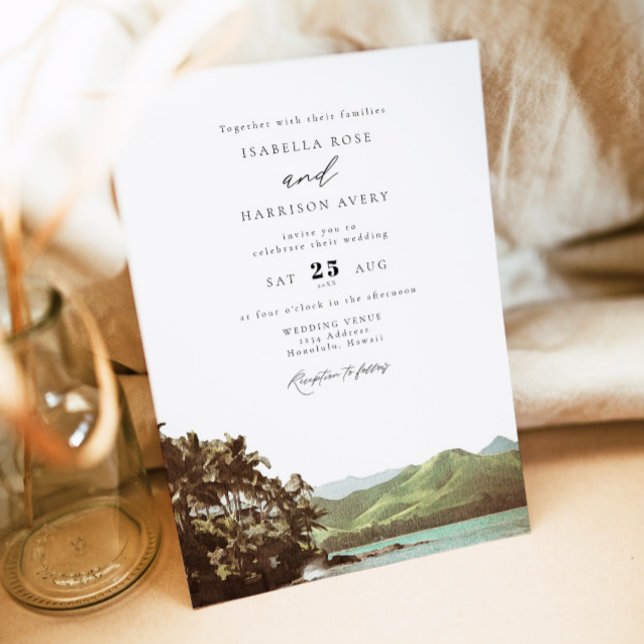 HAWAII Vintage Beach Ocean Palm Tree Wedding Invitation (Creator Uploaded)