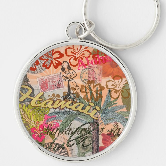 Hawaii Vintage Colourful Tropical Key Ring (Front)
