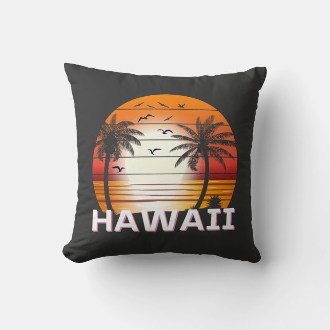 Hawaii Vintage Palm Trees Summer Beach Cushion (Front)