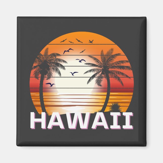 Hawaii Vintage Palm Trees Summer Beach Magnet (Front)