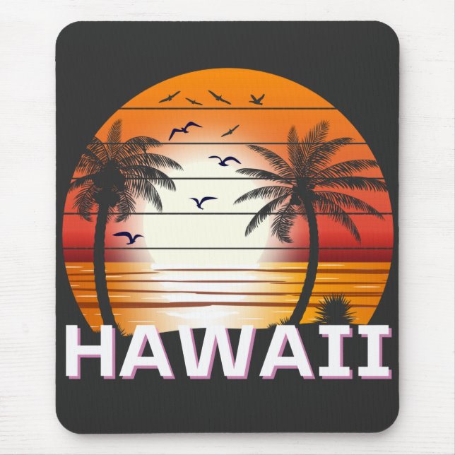 Hawaii Vintage Palm Trees Summer Beach Mouse Pad (Front)