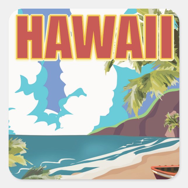 Hawaii vintage travel poster square sticker (Front)
