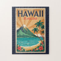 Hawaii Volcano Illustration Travel Art Vintage