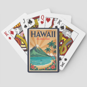 Hawaii Volcano Illustration Travel Art Vintage Playing Cards