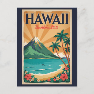 Hawaii Volcano Illustration Travel Art Vintage Postcard