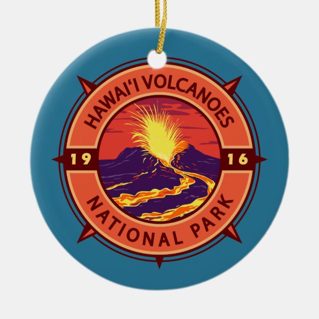 Hawaii Volcanoes National Park Retro Compass Ceramic Tree Decoration (Front)