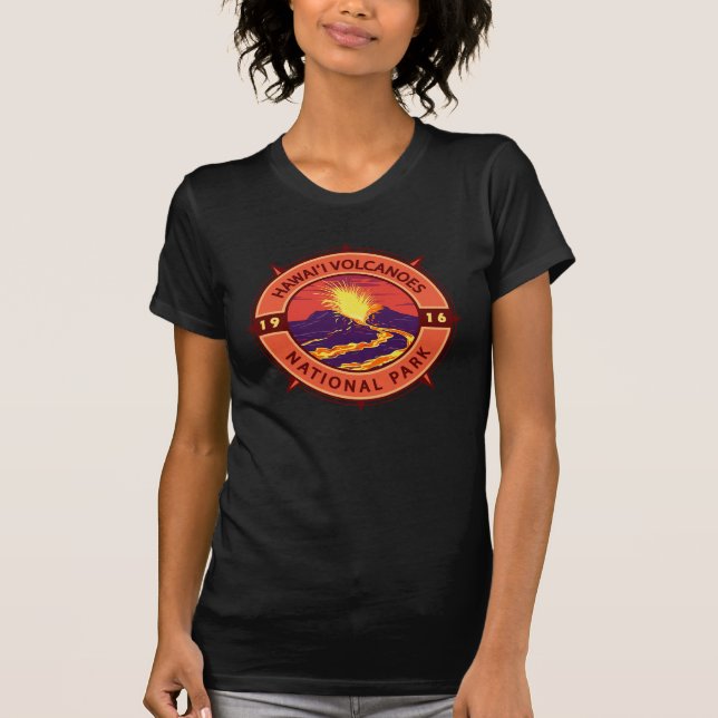 Hawaii Volcanoes National Park Retro Compass T-Shirt (Front)