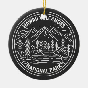 Hawaii Volcanoes National Park Vintage Monoline Ceramic Tree Decoration