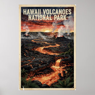 Hawaii Volcanoes National Park Vintage Travel Poster