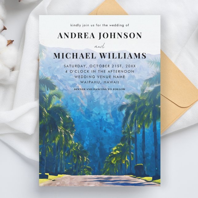 Hawaii Watercolor Beach Palm Destination Wedding  Invitation (Creator Uploaded)