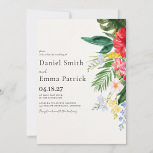 Hawaii Watercolor Tropical Flowers Wedding Invitation