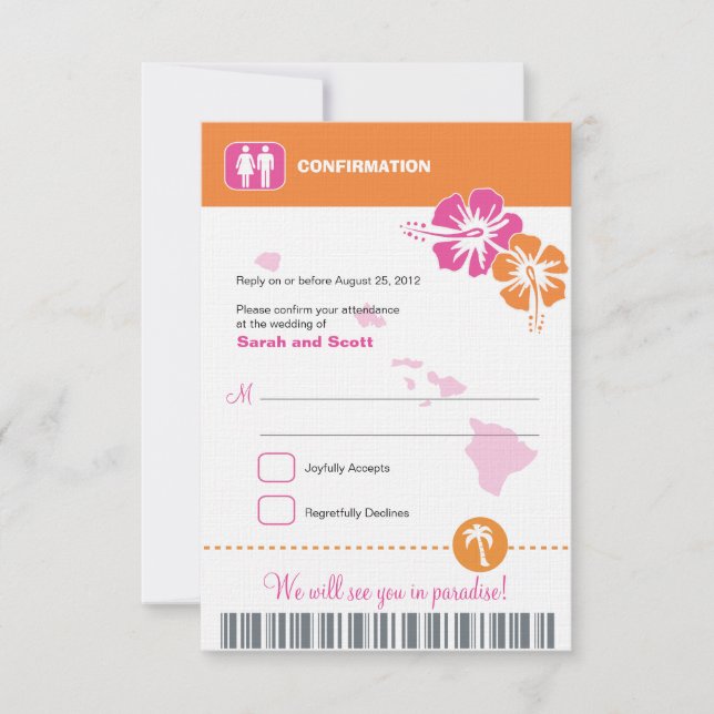 Hawaii Wedding RSVP Confirmation Boarding Pass (Front)