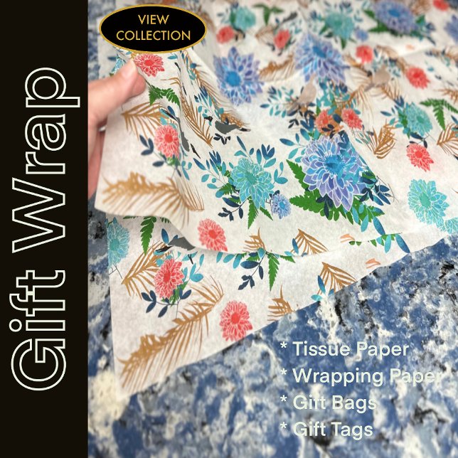 Hawaii Wildlife Birds Abstract Floral Tropical Tissue Paper (Modern Tissue Paper Botanical Nature Floral Bird Design)