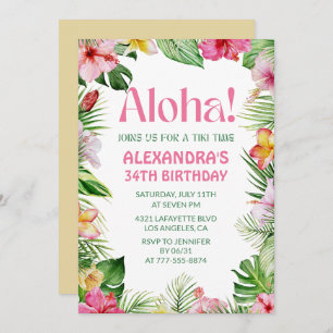 Hawaiian 34th birthday invitation Tropical Floral
