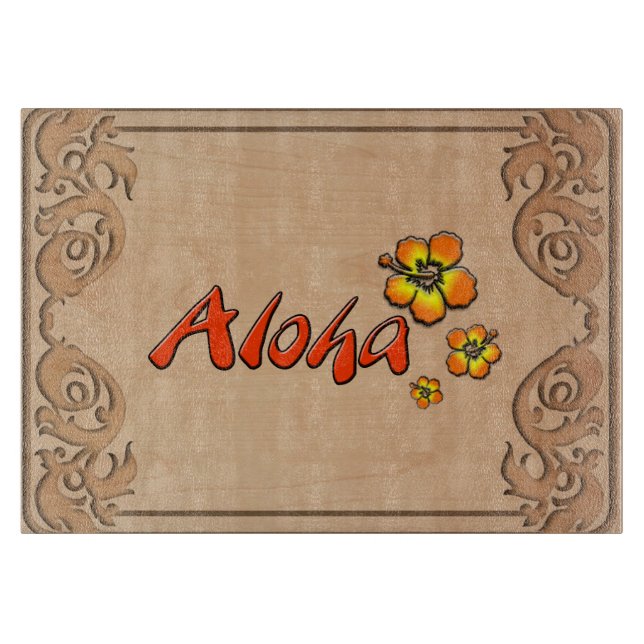 Hawaiian Aloha Carved Wood Look Cutting Board (Front)