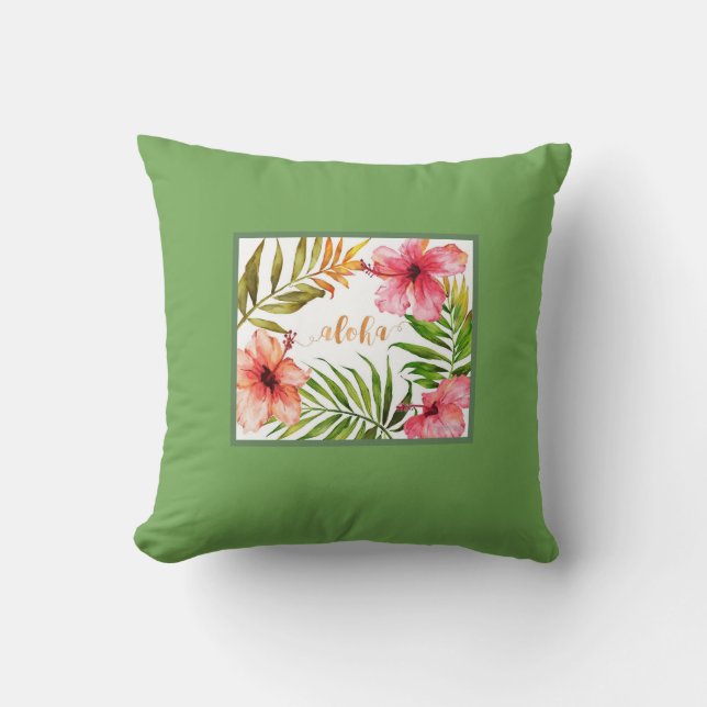 Hawaiian aloha green cushion (Front)