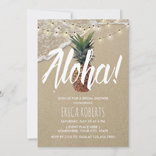 Hawaiian Aloha Pineapple Beach Bridal Shower Invitation (Front)