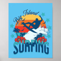 Hawaiian Art Big Island Vintage Style Surfing