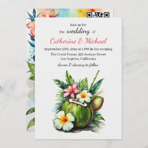 Hawaiian Beach Holiday Summer Hibiscus Wedding Invitation