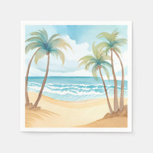 Hawaiian Beach Palm Tree Tropical Watercolor Napkin