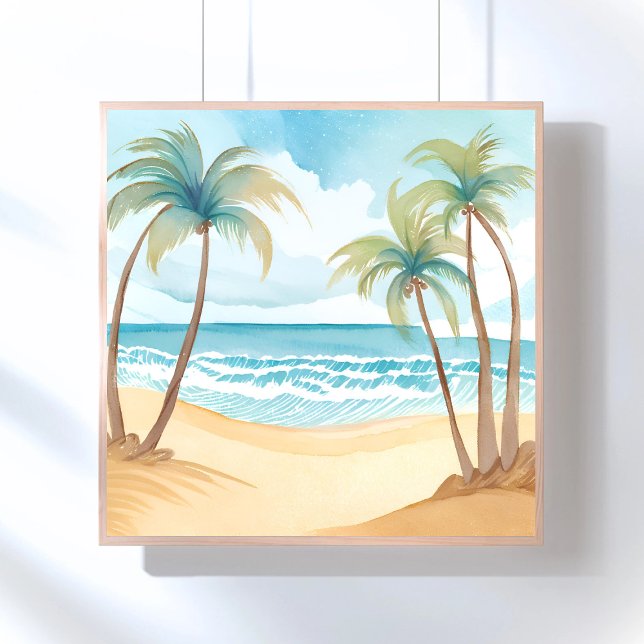 Hawaiian Beach | Palm Tree Tropical Watercolor Poster (Creator Uploaded)