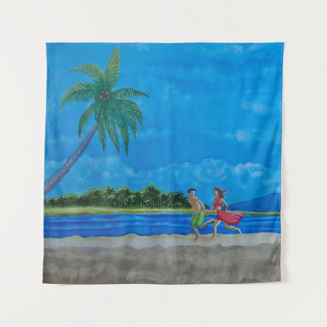 Hawaiian Beach Run Tapestry (Front)