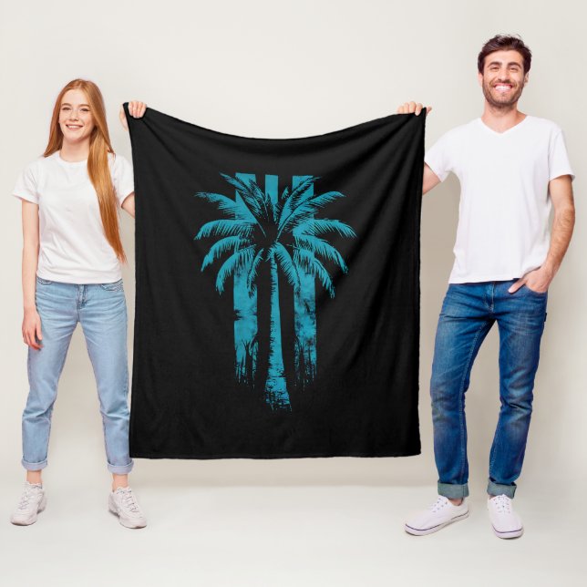 Hawaiian Beach Summer Tropical Vacation Palm Tree Fleece Blanket (In Situ)