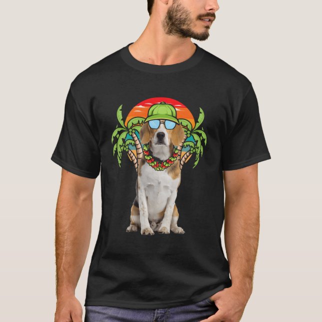 Hawaiian Beagle Wearing Sunglasses On Beach Summer T-Shirt (Front)