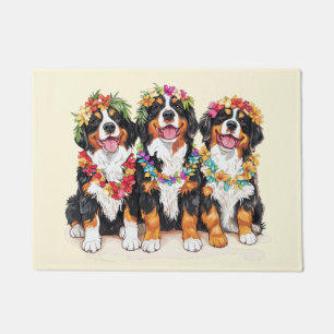 Hawaiian Bernese Mountain Dogs Flower Lei Doormat