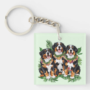 Hawaiian Bernese Mountain Dogs Flower Lei Key Ring