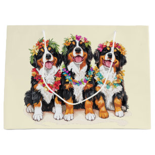 Hawaiian Bernese Mountain Dogs Flower Lei Large Gift Bag