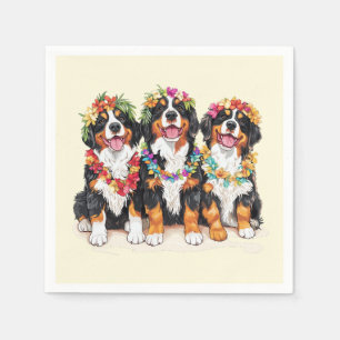 Hawaiian Bernese Mountain Dogs Flower Lei Napkin
