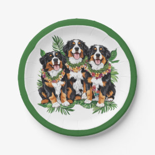 Hawaiian Bernese Mountain Dogs Flower Lei Paper Plate