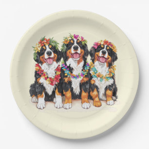 Hawaiian Bernese Mountain Dogs Flower Lei Paper Plate
