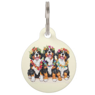 Hawaiian Bernese Mountain Dogs Flower Lei Pet Tag