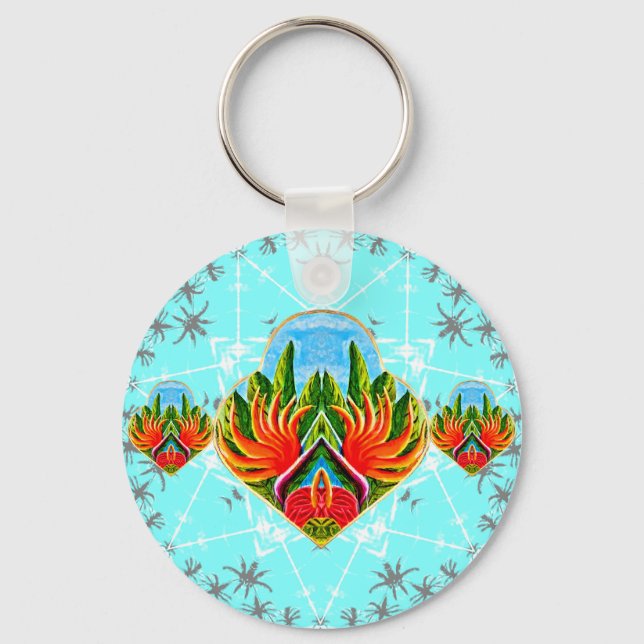 Hawaiian Birds of Paradise (Blue) Key Ring (Front)