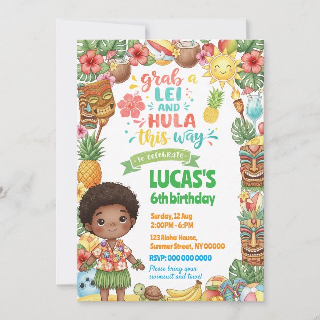 Hawaiian Birthday Boy Invitation (Front)