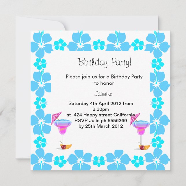 HAWAIIAN BIRTHDAY PARTY INVITATION (Front)